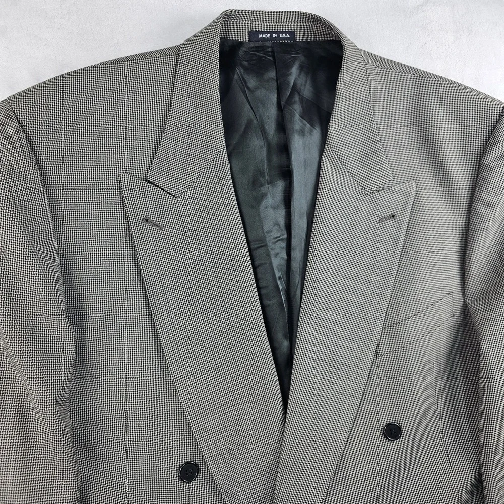 Vtg Joseph Abboud Suit Double Breasted Peak 48 XLong 36x34 Houndstooth 100% Wool